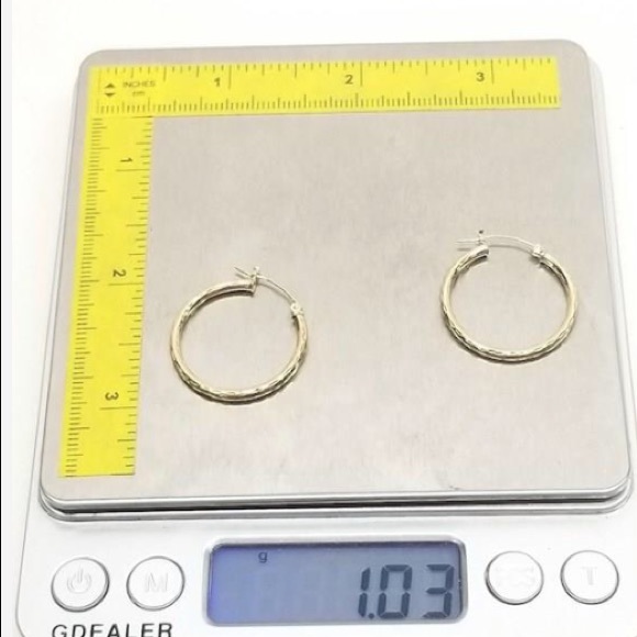 Preloved Solid 10K Gold Etched Hoop Earrings - Picture 2 of 3